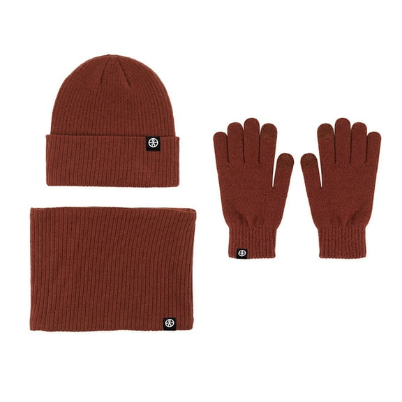 WREESH Winter Knitted Warm Gloves, Hats, and Scarves Set Thick Velvet With Beanie and Neck Warmers Coffee