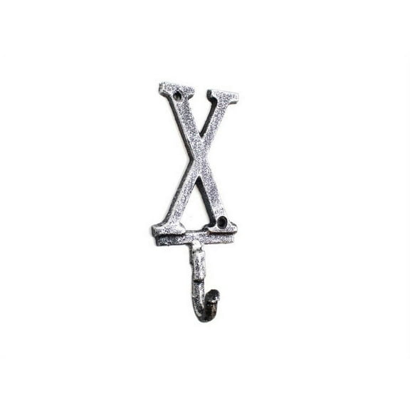 Rustic Silver Cast Iron Letter X Alphabet Wall Hook 6 in