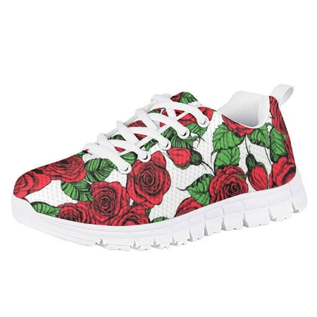 

Pzuqiu Rose Flower Print Kids Running Shoes Size 13 for Girls Fashion Floral Sneakers Breathable Lightweight Sports Shoes