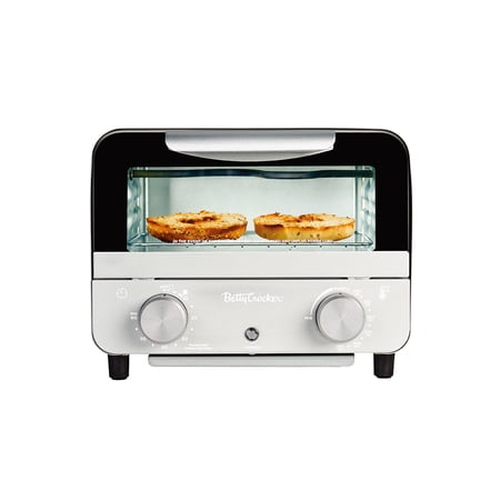 Betty Crocker Mini Toaster Oven, Compact Countertop Oven for Dorms, RVs, Apartments, 7-Liter Capacity, 750W, Adjustable Timer, Includes Baking Tray & Rack, BC-5629S, Gray/Black