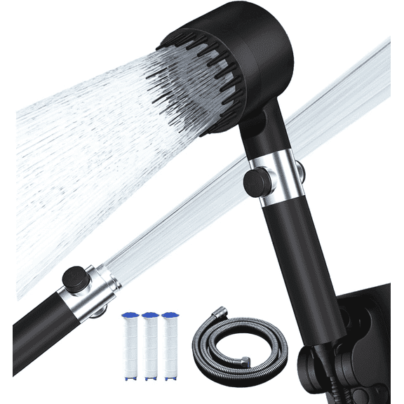 Ion Drops Filtered Shower Head with Handheld, High Pressure Multiple Spray Modes Shower Head with Filter, Power Wash for Hard Water, Showerhead with ON/OFF Switch for Pets Bath,Grey
