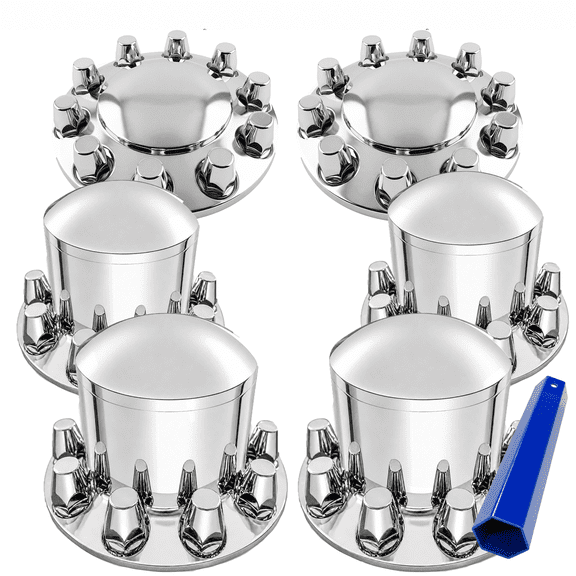 GBK Chrome ABS Plastic 33mm Thread-On Dome Lug Nut Covers for Semi Trucks, Fits 22.5" & 24.5" 10-Lug Wheels