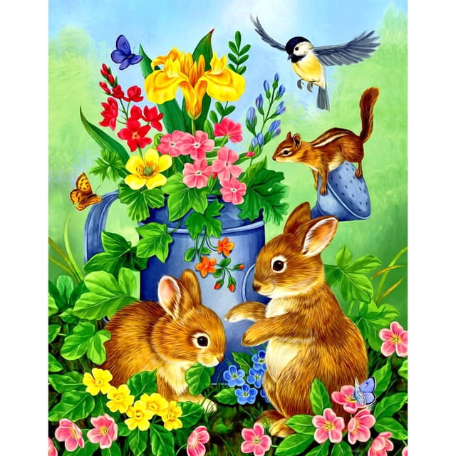 Cuadros Decorativos DIY Kits de pintura de diamantes Conejo en flores Taladro cuadrado completo Colgando Decoración para el hogar JShteea Nuevos Originales