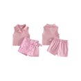 thumbnail image 2 of BemeyourBBs Toddler Baby Girl Summer Clothes Little Baby Girl Summer Outfits Ribbed Knit Turn Down Collar Sleeveless Tank Vest Tops Bowknot Print Skort Shorts Skirt Set, 2 of 9