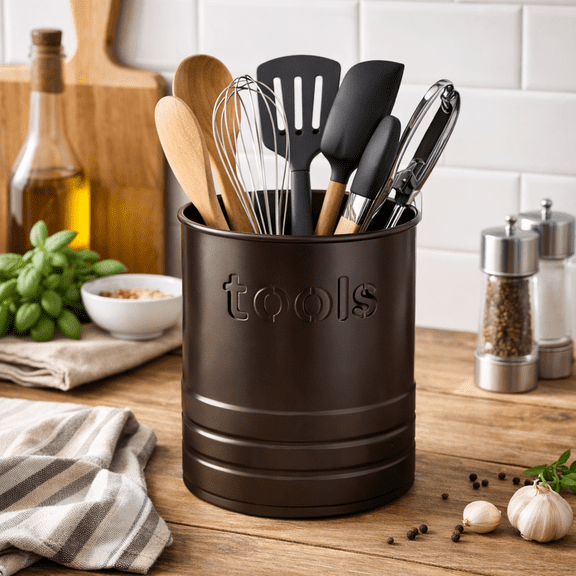 Utensils Holder Embossed 2 qt Black Nickel finish
