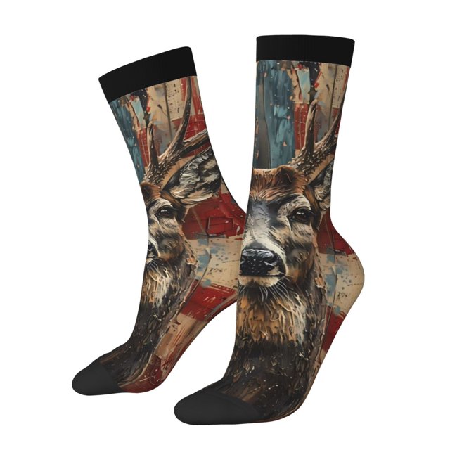 Fotbe American Flag Deer Art Calcetas Largas con Estampado para Hombre y Mujer – Calcetas de Compresión Transpirables y Elásticas, Viajar y Uso Diario Talla 5-11
