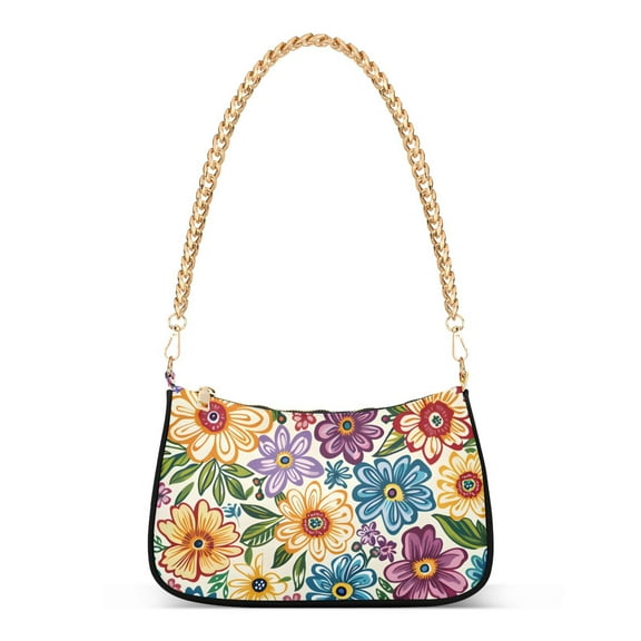 Colorful Floral Print FlowersWomen Small Shoulder Bag Crossbody Tote Hobo Bags Purse Clutch Handbags with Chain Strap for Women