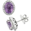 Platinum-Plated Sterling Silver Facet-Cut Amethyst Pave CZ Earrings