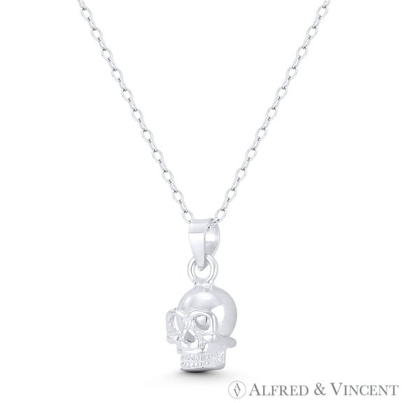 Skull / Skeleton Head Dia De Los Muertos Charm 18x7mm (0.7x0.28in) 3D Pendant in .925 Sterling Silver