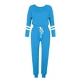 thumbnail image 1 of Moxiu 2 Piece Women's Color Block Set - Spring Long Sleeve Wide Leg Sweatpants Lounge Light Blue,XL, 1 of 6