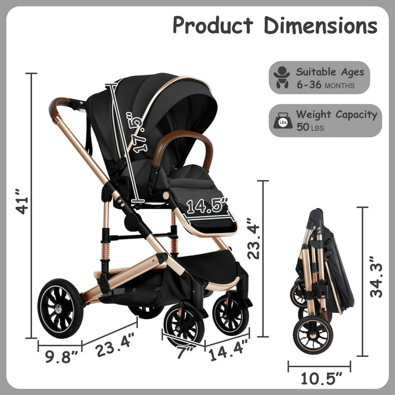 Aileekiss Convertible Baby Stroller Folding Stroller for Toddler Unisex Infant Carriage Black