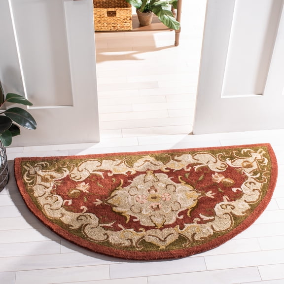 SAFAVIEH Classic Chedomir Floral Wool Area Rug, Rust/Green, 2'3" x 4' Half Moon
