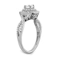 thumbnail image 6 of Solid 14k White Gold Diamond Double Halo Diamond Side-Stones with CZ Cubic Zirconia Center Stone Engagement Ring Size 7.5, 6 of 8
