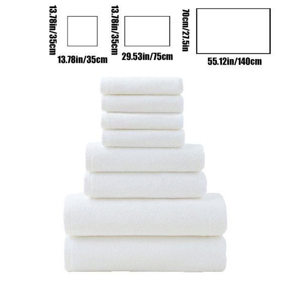 8 Piece Bath Towel Set – Soft Absorbent Towels for Bathroom, 2 Bath Towels 2 Hand Towels 4 Washcloths, Quick Dry Hotel Quality Spa Gift Set, White