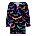 thumbnail image 5 of WTOBBY Women's Halloween Printed V-Neck Button Detail Tee with 3/4 Sleeve, Casual Weekend Fashion Top for Fall Season, Comfortable Daily Wear Apparel,Purple L, 5 of 6
