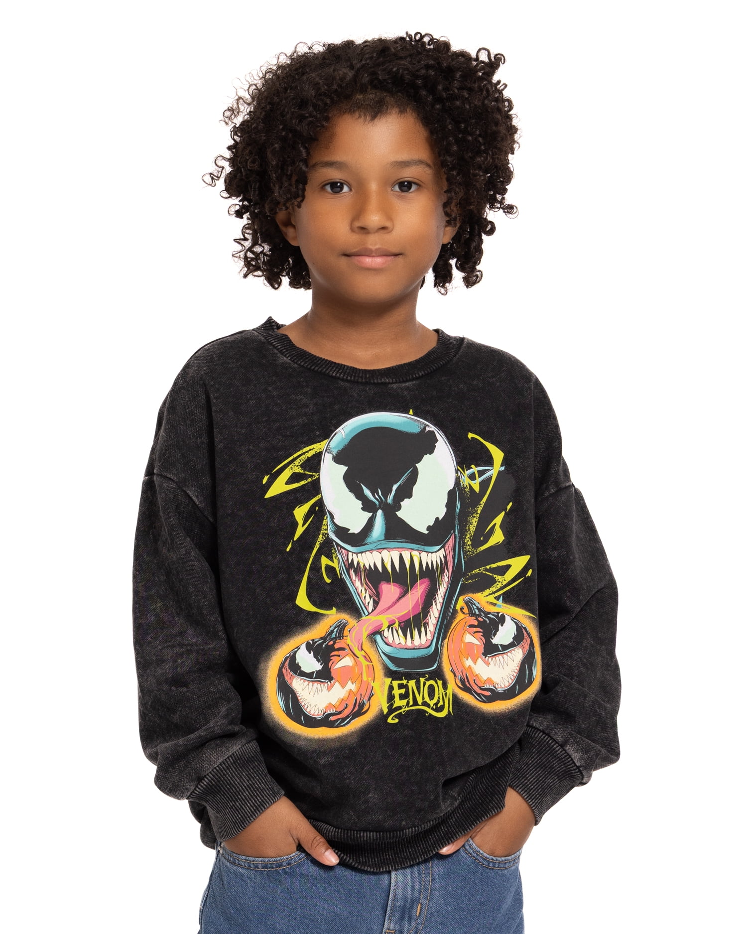 Venom Boys Halloween Graphic Crewneck Sweatshirt with Long Sleeves, Sizes 4-18