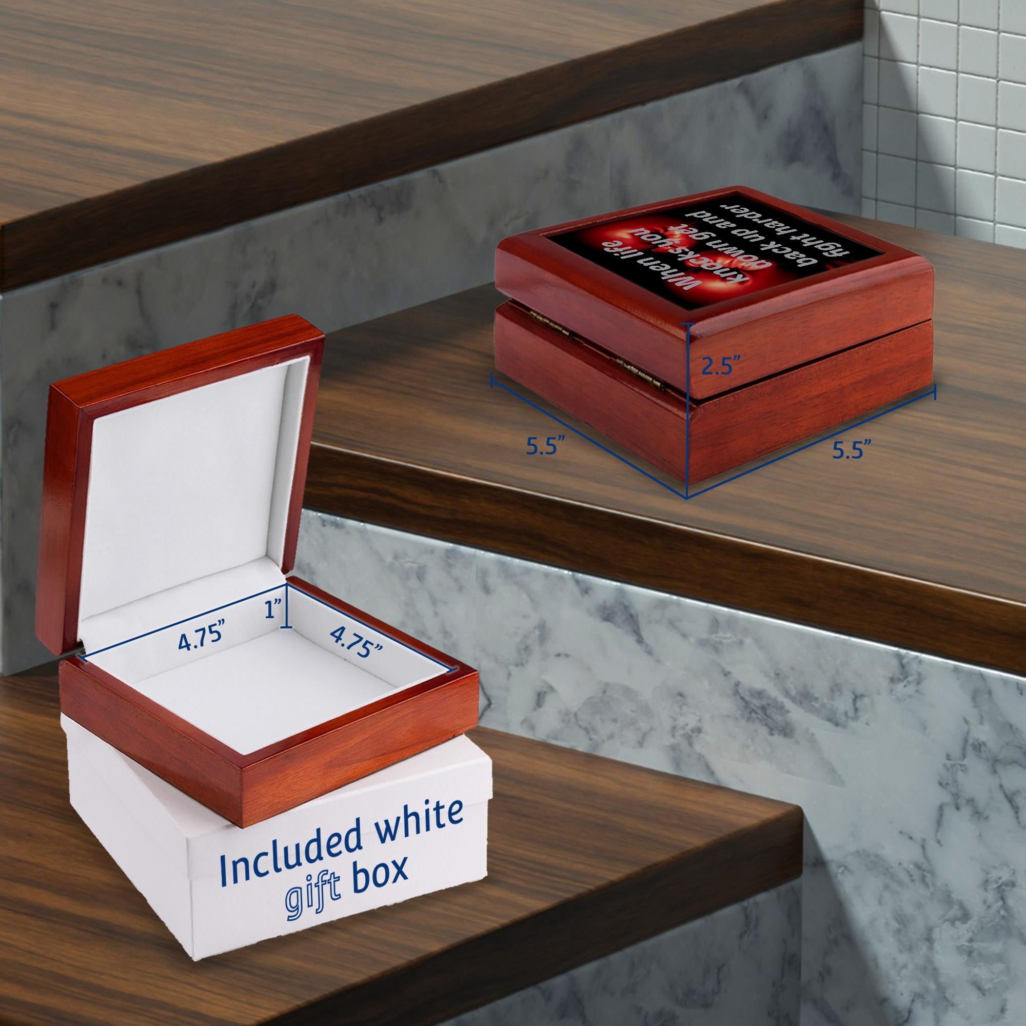 3dRose, When life knocks you down get back up and fight harder, boxing, Jewelry Box 5.5x5.5 inch with 4 inch tile
