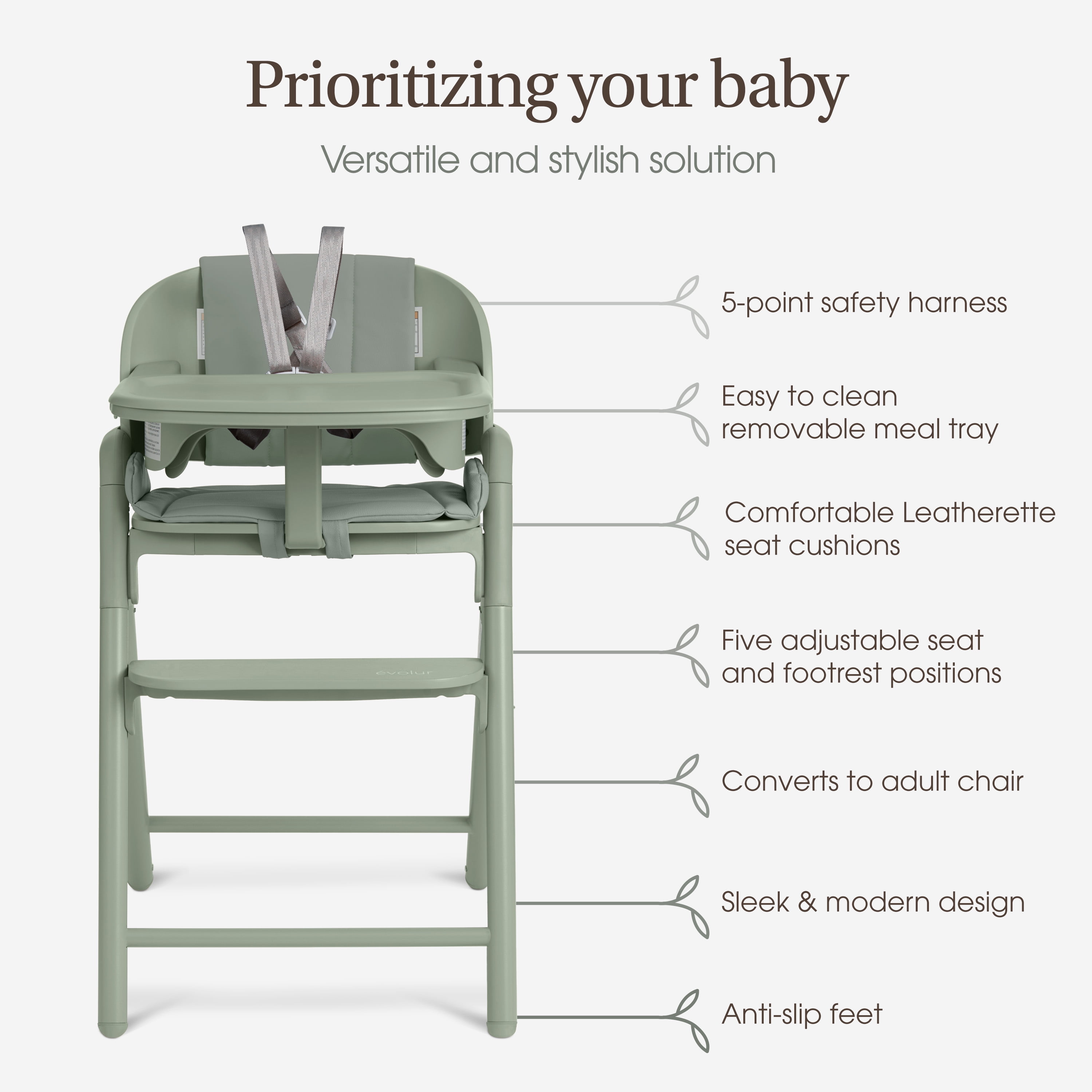 Evolur Step and Savor Convertible High Chair​, Sage