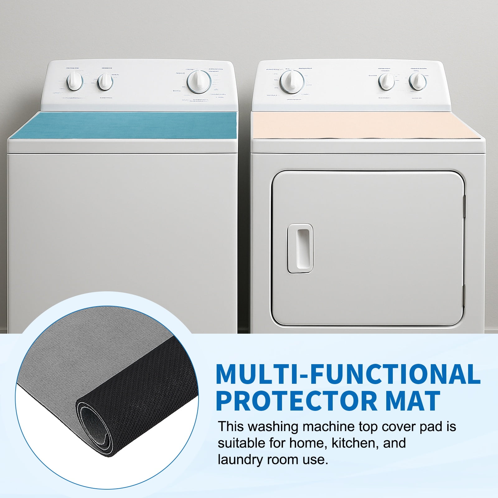 Washer and Dryer Top Protector Mat 24" x 16" - Non-Slip, Quick Drying Rubber Washing Machine Top Cover Pad for Home Kitchen Laundry Room, Light Gray