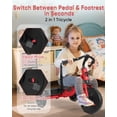 thumbnail image 4 of Triciclo Ride-On Toy RIDYEE 2 en 1 para niños pequeños, rojo, 4 of 7