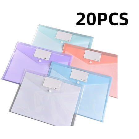 20 Pack Transparent Press Button File Bags A4 Waterproof Organizers