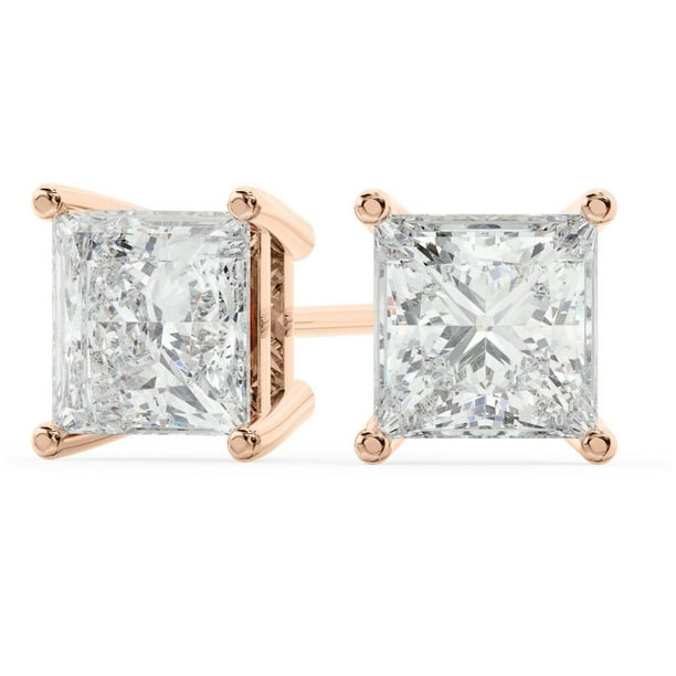 A&M Italian 14K Gold Square Simulated Diamond Stud Earrings Walmart