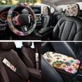 thumbnail image 4 of Pzuqiu Boho Flower Dragonfly 14 Pcs Interior Set Front Rear Seat Covers for Cars Steering Wheel Seat Belt Headrest Coasters Center Console Cushion Pad Key Chain Decorative Universal Fit Most Auto, 4 of 7