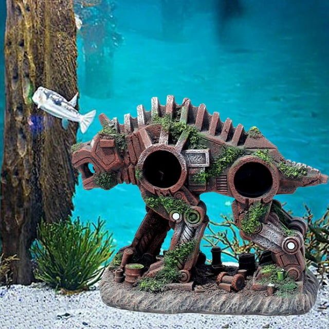 Adorno de Acuario Perfecl Robot Perro Paisaje Pecera Decoración Barril Ocultar Cueva