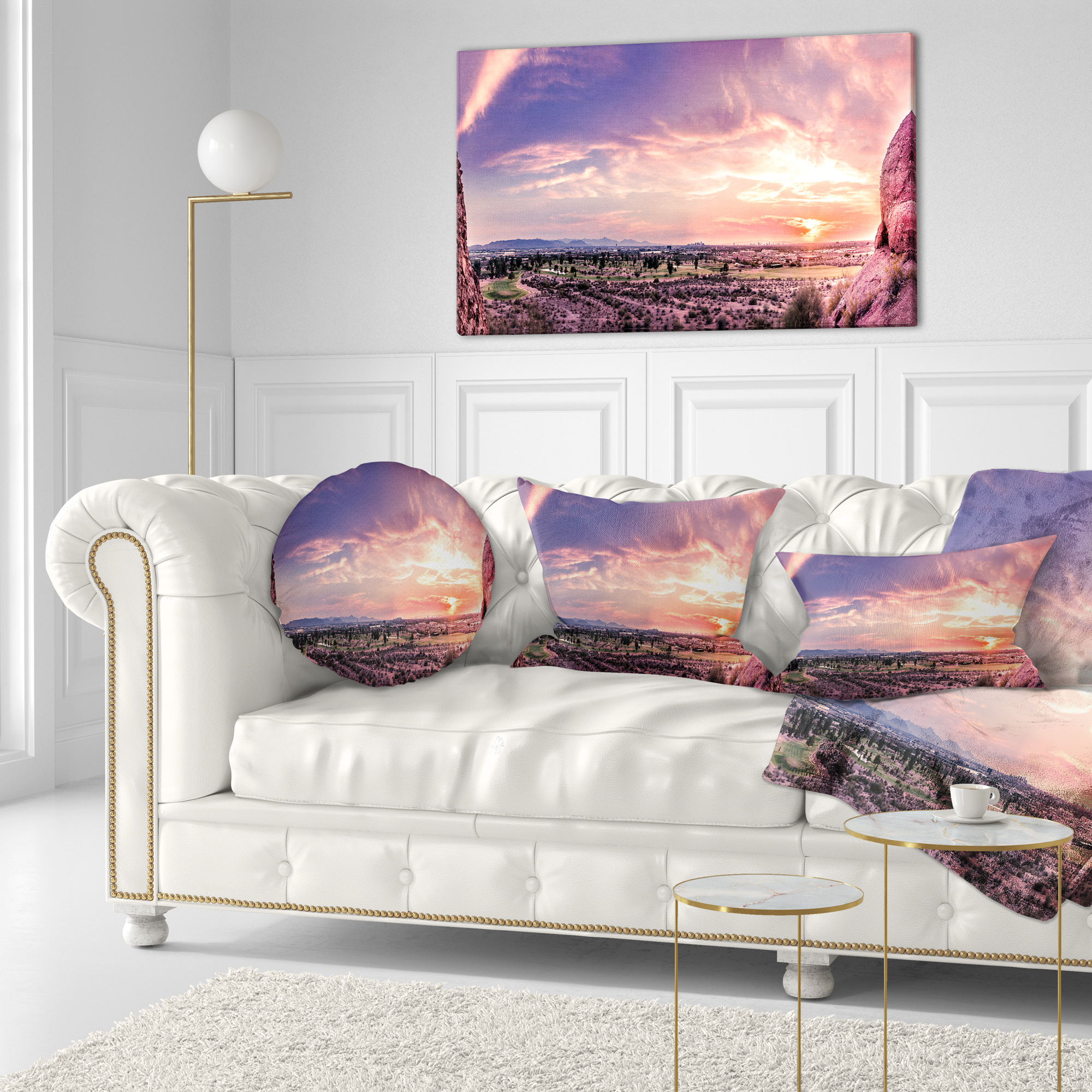 Designart Evening Red Sky over Phoenix Arizona - Landscape Printed Throw Pillow - 12x20