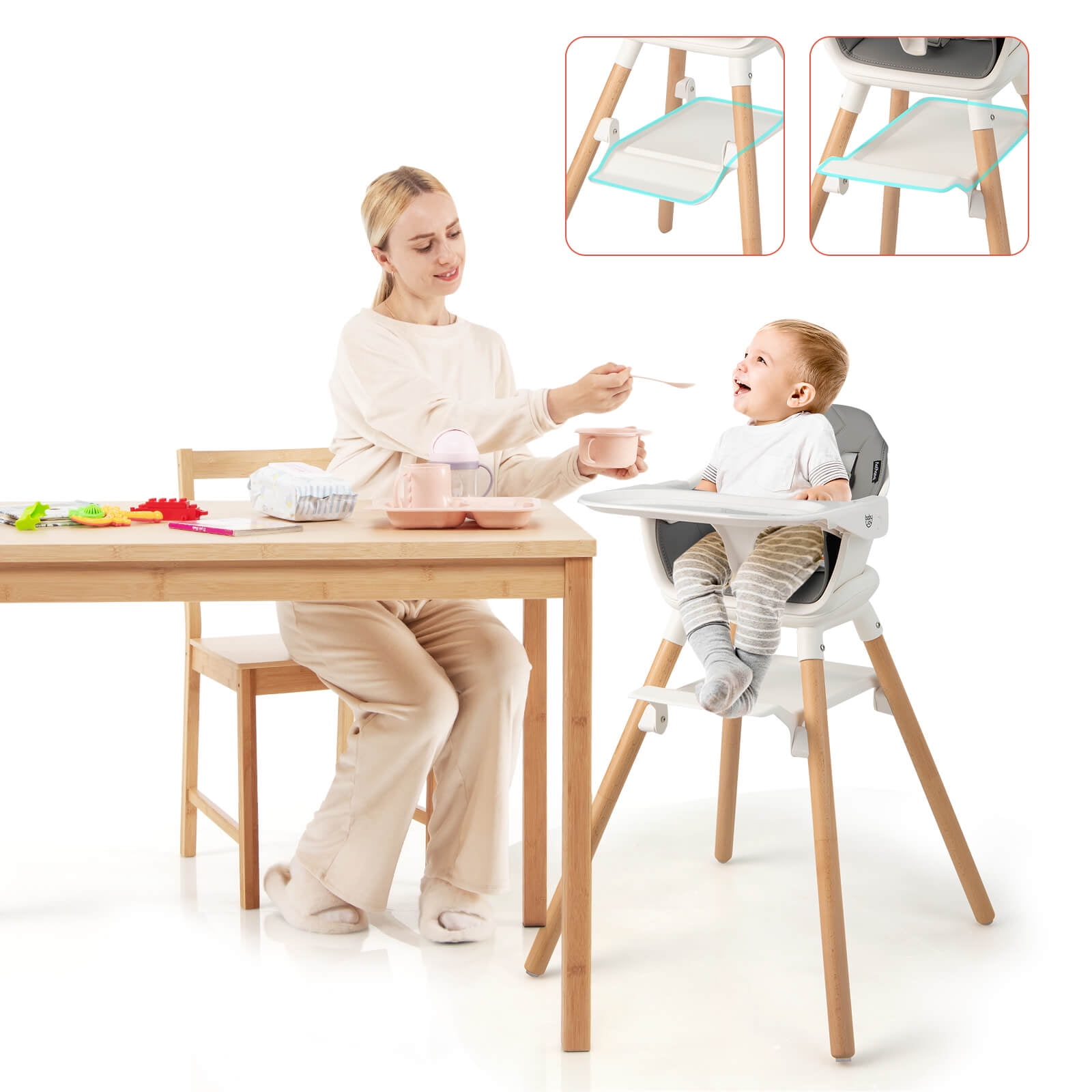Coelon 6in1 Convertible Wooden High Chair, Baby High Chair with
