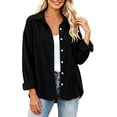 thumbnail image 2 of CHGBMOK Women Oversized Corduroy Shacket Casual Long Sleeve Lapel Button Down Shirt Jacket Solid Color Blouse Tops, 2 of 6