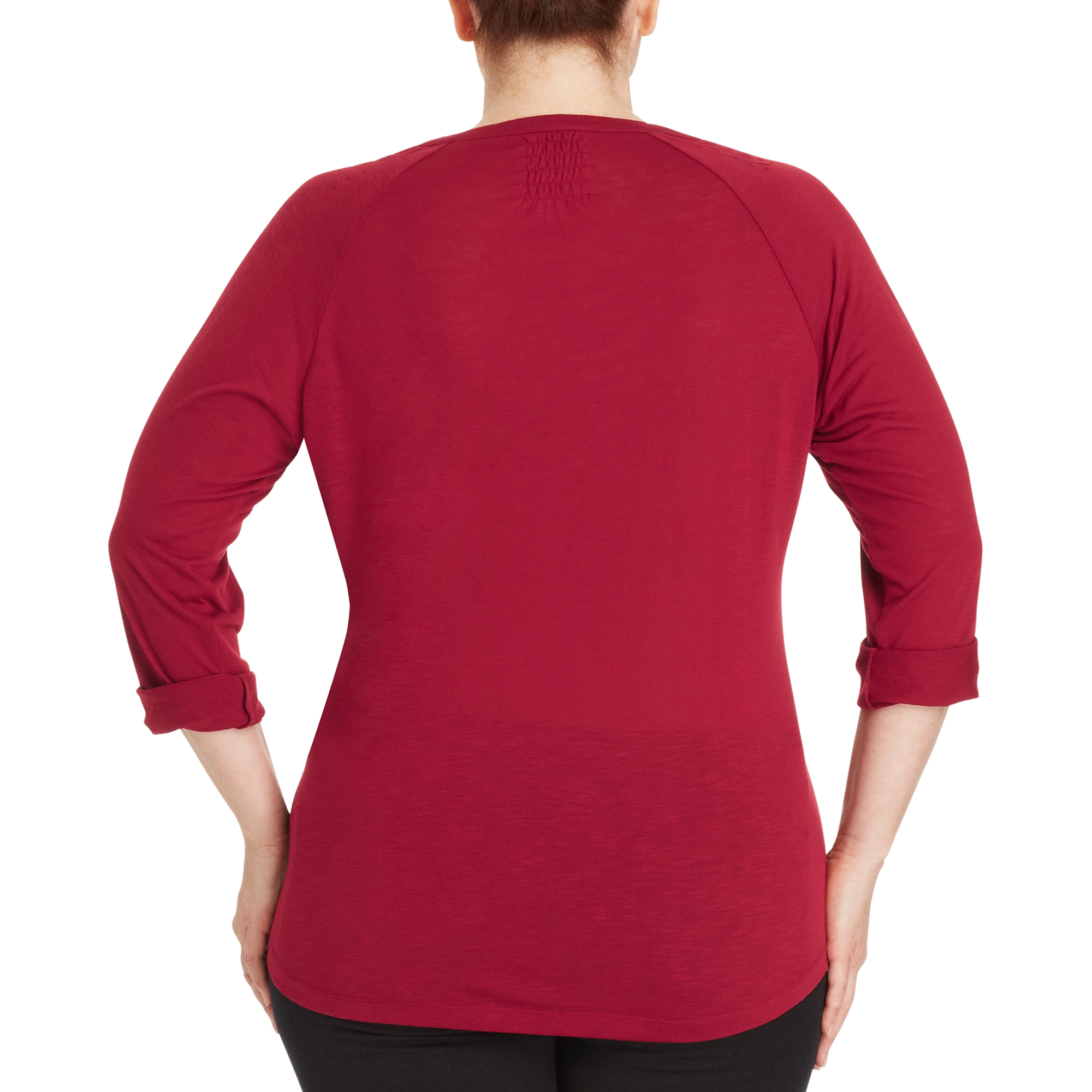 Women's Plus-Size Pintuck Henley with Rolled Sleeves - image 2 of 2