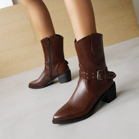 

YOTAMI Women s Boot Autumn and Winter Color Matching Pointed Toe TThick Heel Short Boots Daliy Red 6