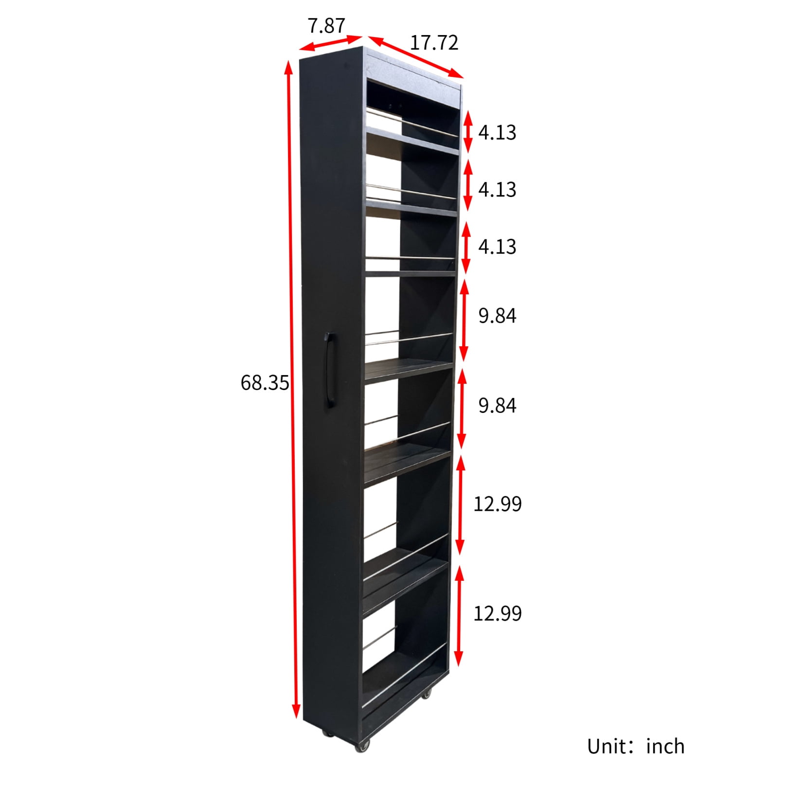 7 Tier Pull-Out Kitchen Pantry Storage Cabinet, Multi-Tier Single-Sided Open Shelf, Spice Rack Next to Fridge, Wood Hutch Food Pantries Cupboard for Dining Room, Black