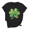 thumbnail image 5 of Womens St Patricks Day T Shirt Artistic Shamrock Graphic Tees Short Sleeve Black Tops Painted Clover Casual Blouse, 5 of 6