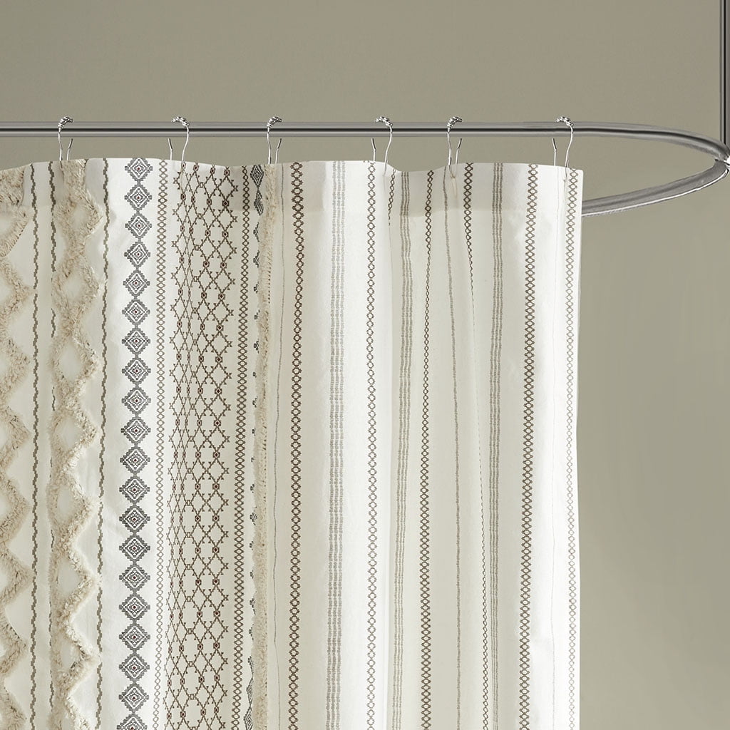 Euroco Cotton Printed Shower Curtain with Chenille