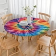 thumbnail image 3 of Colorful Rainbow Tie Dye Spiral Pattern Round Fitted Tablecloth with Elastic Edge,Dining Table Cover Waterproof,Outdoor Round Tablecloth for Camping,Dining,Indoor and Outdoor, 3 of 7
