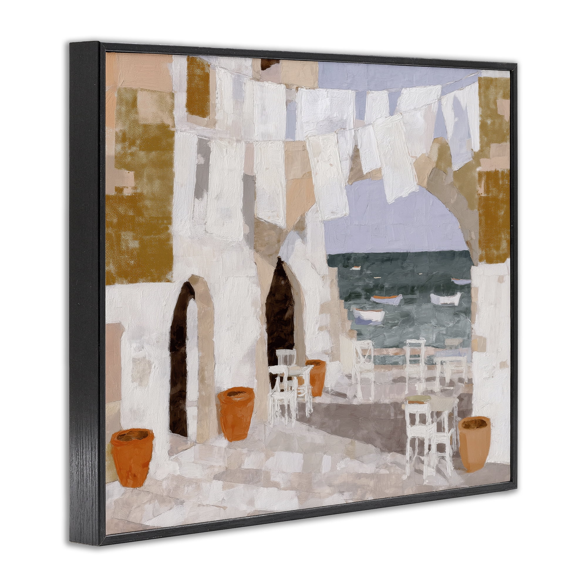Stupell Industries Coastal Village Plaza Laundry Black Framed Giclee Art, design by Chromatic Storm Studio