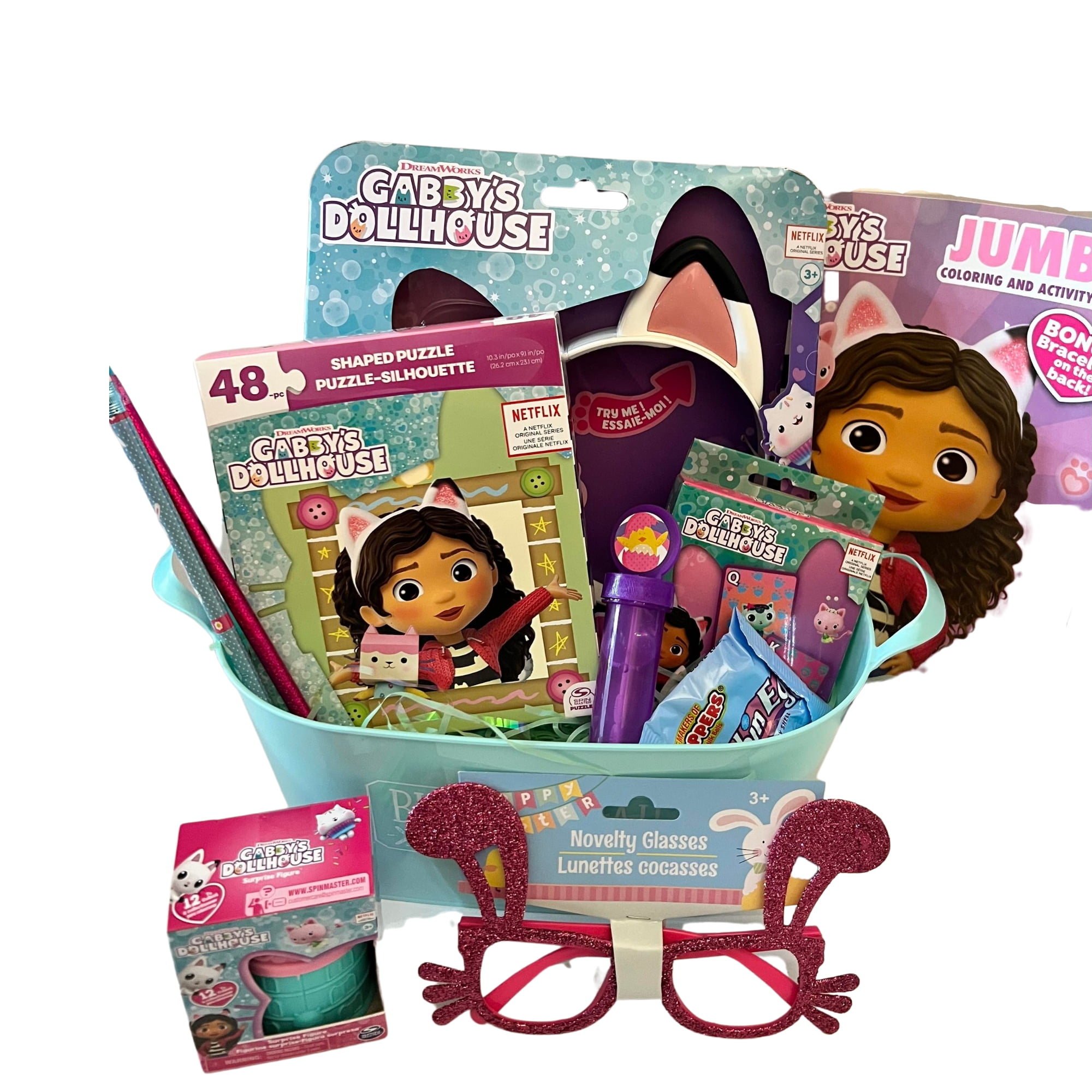 Gabby Jumbo Easter Basket, Prefilled with Musical Cat Ears, Jumbo Coloring Book, 48pc Puzzle