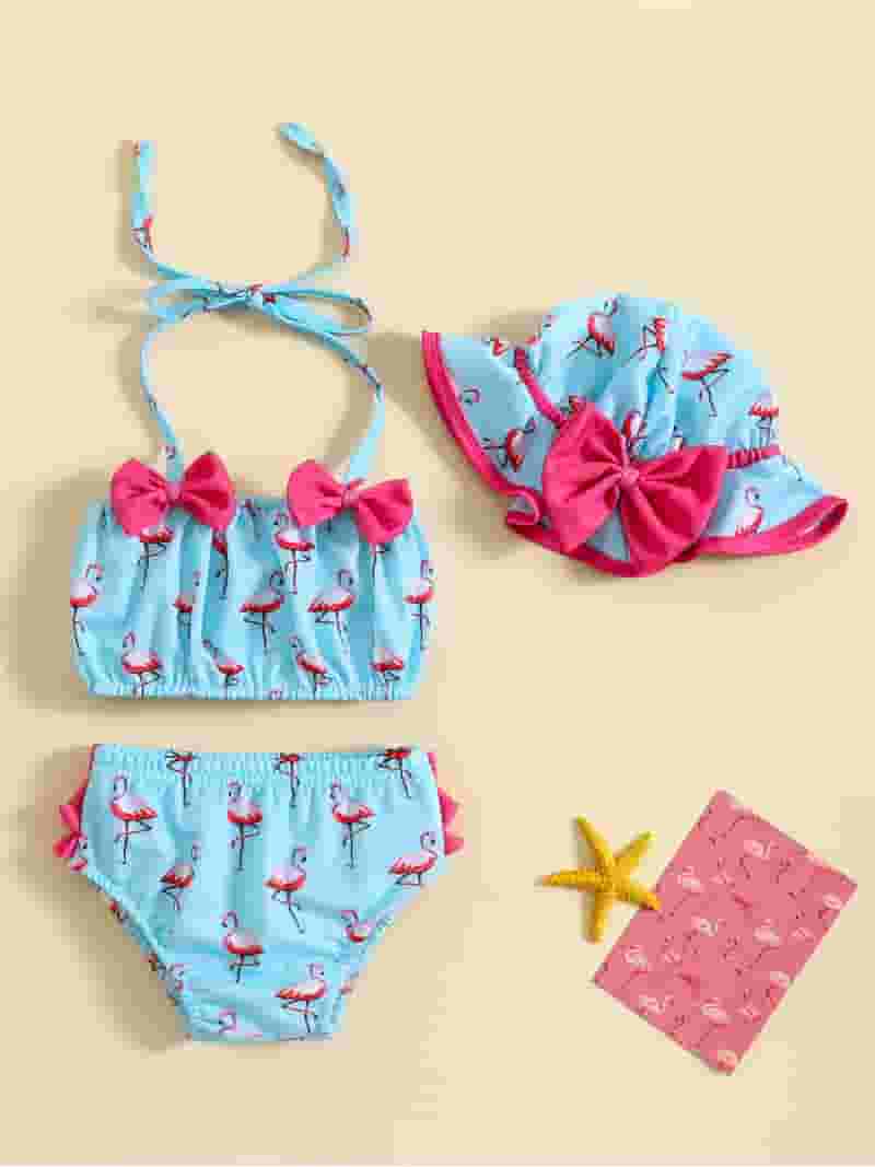 BLUE SWIM SHORTS WITH FLAMINGO ALL OVER PRINT, BABY BLUE SWIM SHORTS WITH FLAMINGO ALL OVER PRINT, BABY