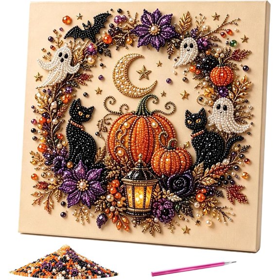 Halloween Ghost Pearl Art DIY Kit, Spooky Cute 3D Diamond Art Kits for Adults, DIY Fall Home Decor Wall Art, DIY Craft Lovers Beginner DIY Seasonal Painting Crafts Party Gift (Style A)