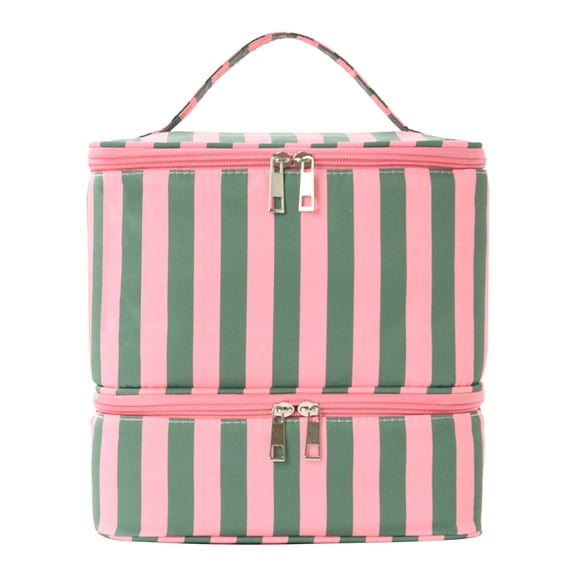 HUISZJ Cosmetic Bag, Stripped Nail Tech Organizer with Separate, 2 Layer Toiletries Organizer for Work Travel Outdoor