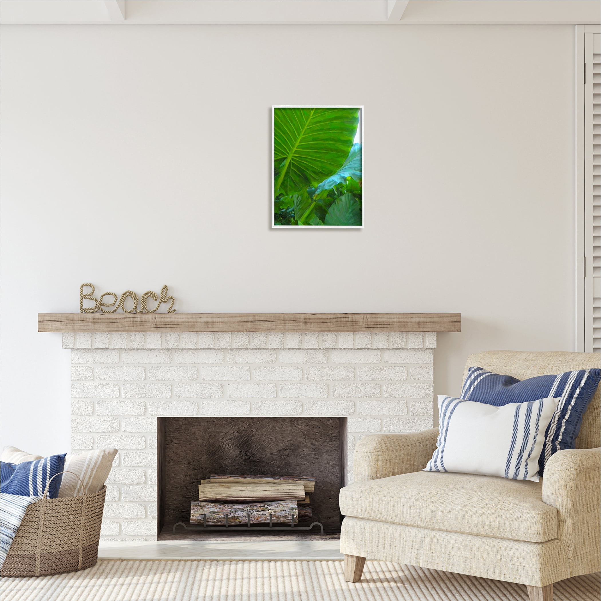 Stupell Industries Green Palm Leaf Painting Botanical & Floral Photography White Framed Art Print Wall Art, 16 x 20