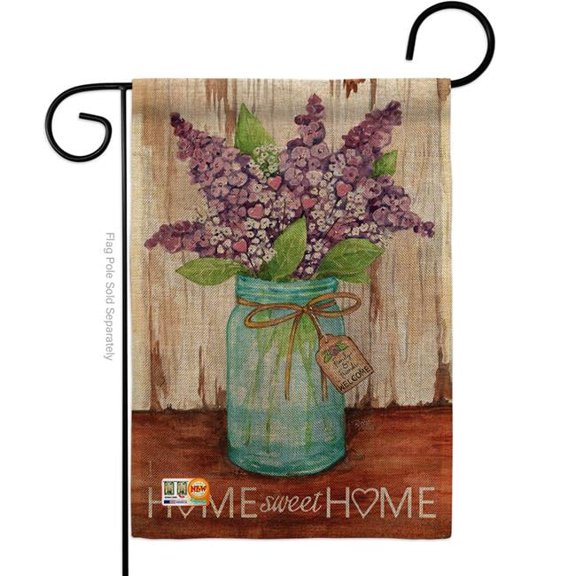 Breeze Decor BD-SH-G-100065-IP-DB-D-US16-AL 13 x 18.5 in. Welcome Lilacs Home Sweet Jar Burlap Inspirational Impressions Decorative Vertical Double Sided Garden Flag