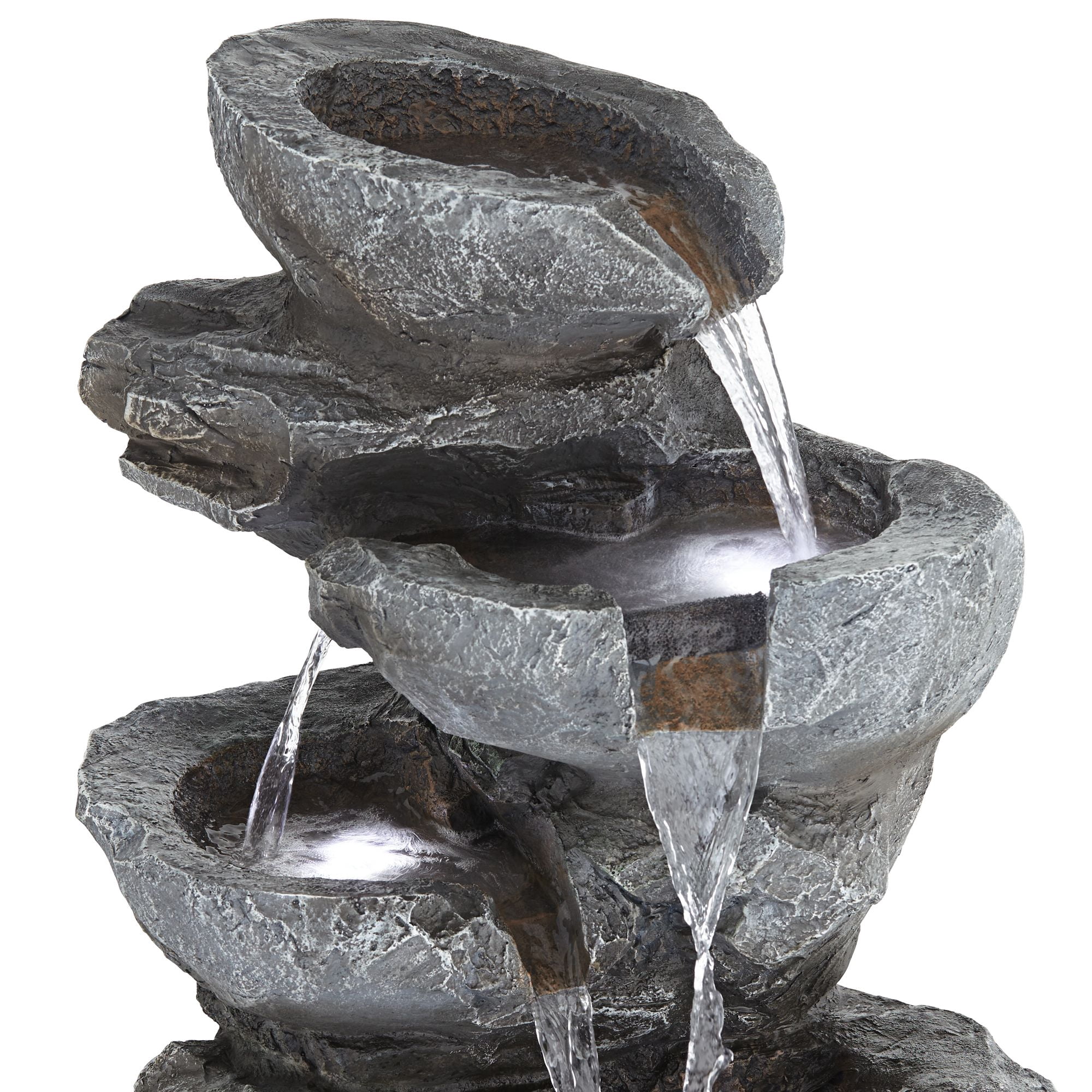 Five Bowl 40 1/2" High Large Zen Modern Indoor Outdoor Decor Gray Resin Floor Fountain with Light LED Garden