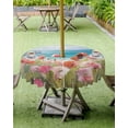 thumbnail image 4 of nqOlkjepod Pink Spring Floral Outdoor Tablecloth with Umbrella Hole & Zipper, Modern Abstract Art Oil Painting Flowers Round Table Cover 60 Inch, Dining Waterproof Table Cloth Protector for Patio, 4 of 7