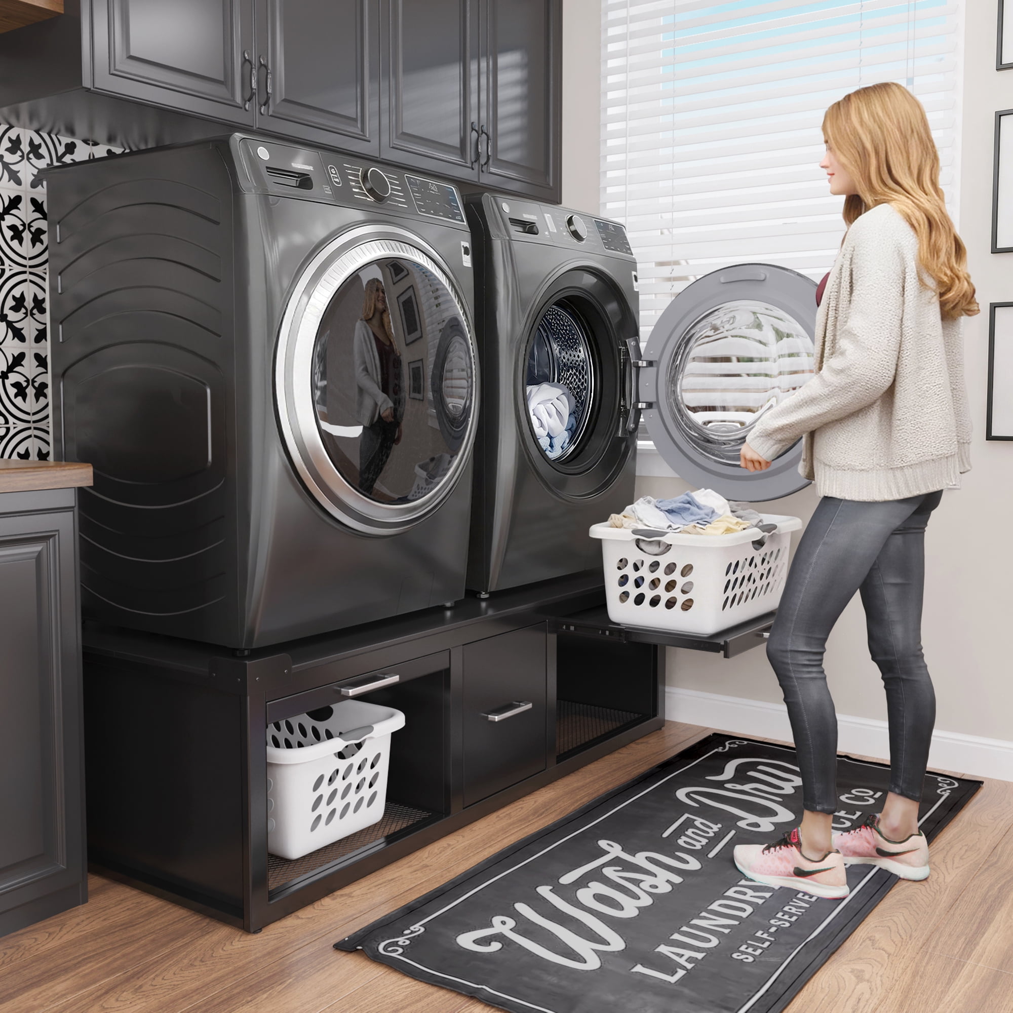 GDLF Washer and Dryer Pedestals, Universal Washer and Dryer Stand with Pull-Out Shelf