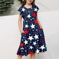 thumbnail image 3 of KONDYS Girls Princess Ruffle Dress 4Th Of July Independence Day Striped Star USA Flag Print Flutter Sleeve Tiered Red White Blue A Line With Pockets Casual Summer Beach Sundress Size 6-7Y, 3 of 5