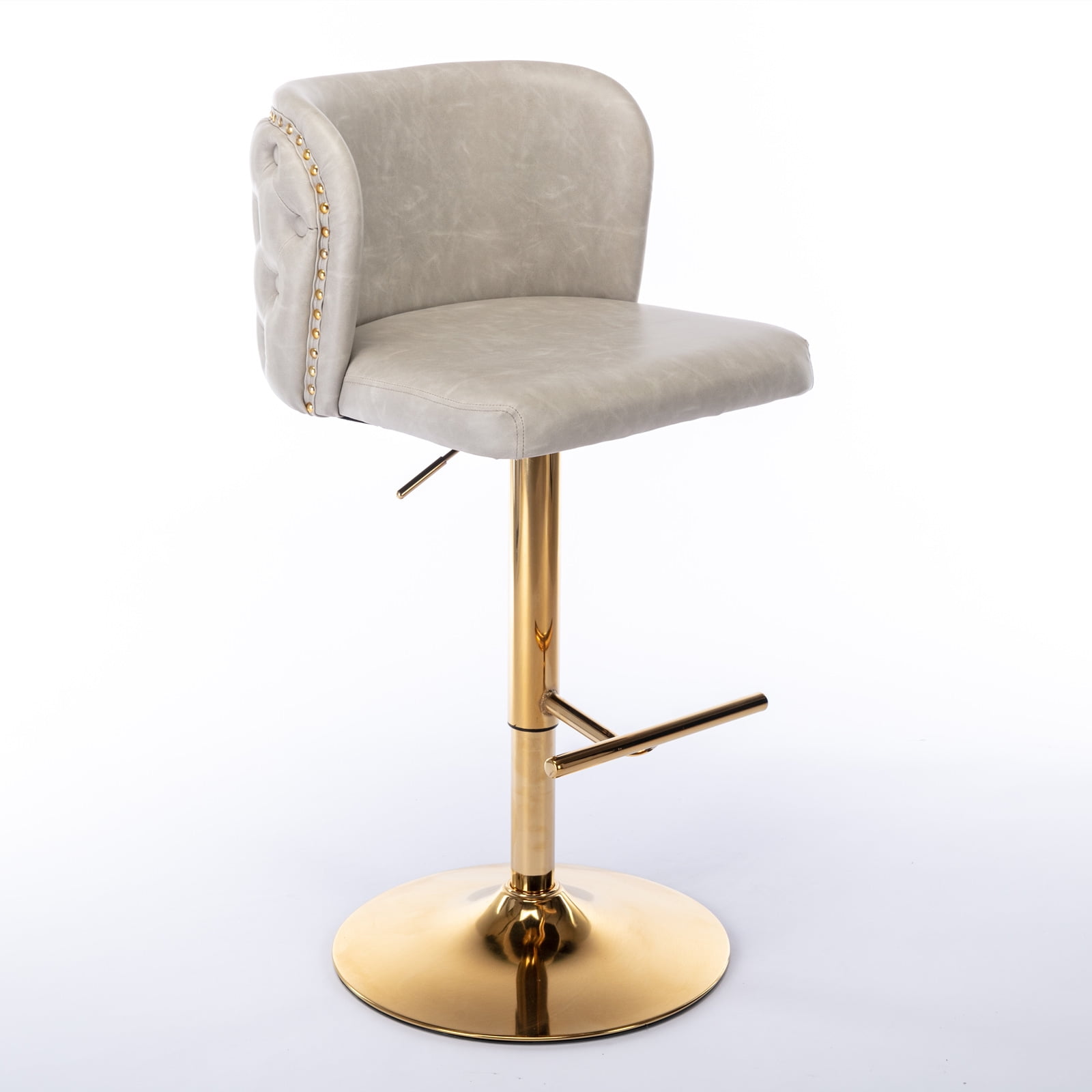 Set of 2 Beige Adjustable Height Swivel Bar Stools, Modern Full Tufted Back PU Leather Upholstered Counter Bar Chairs for Kitchen Island Home Pub