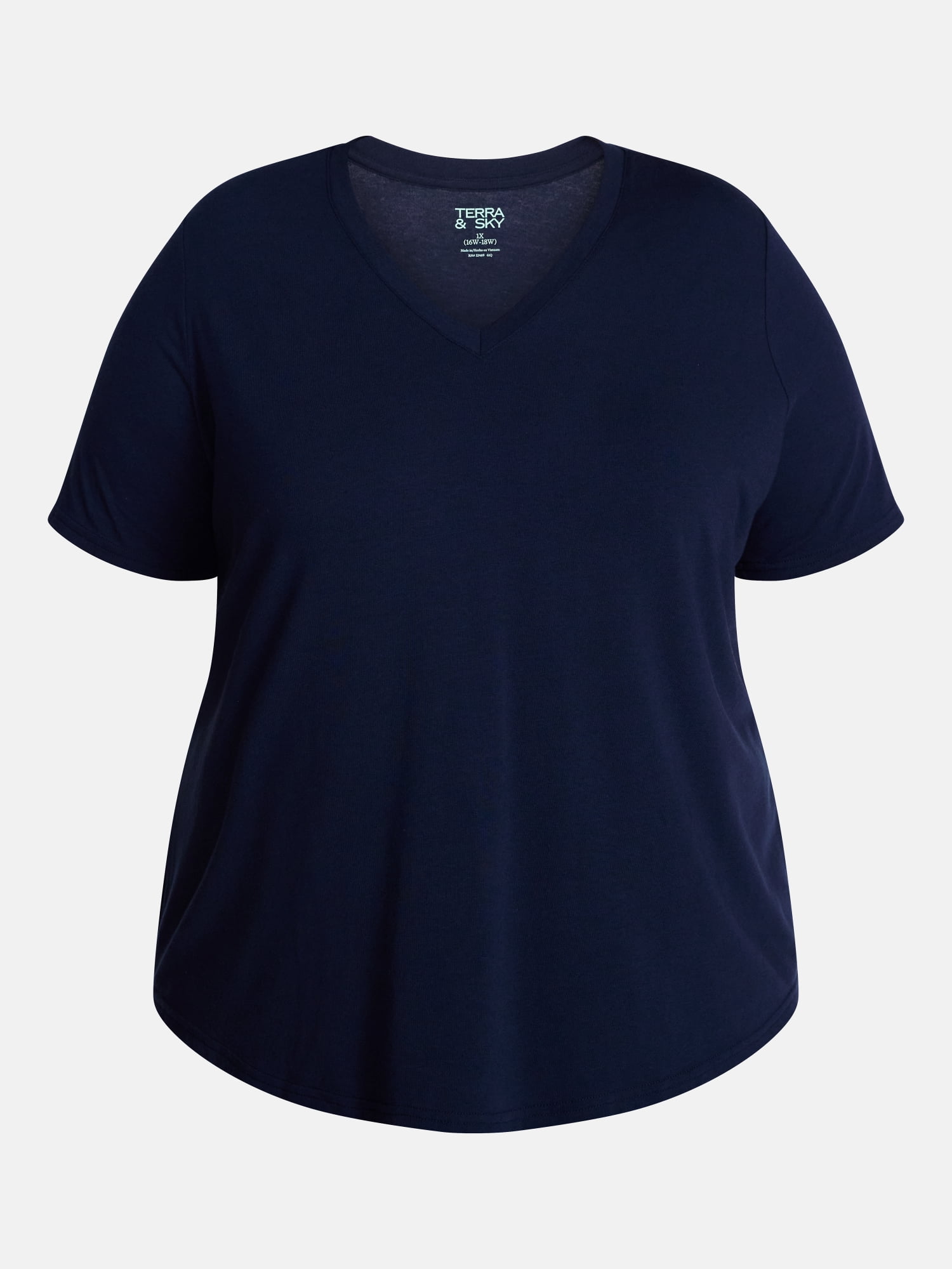 Terra & Sky Women's Plus Size V Neck Tee with Short Sleeves, Size 0X-5X